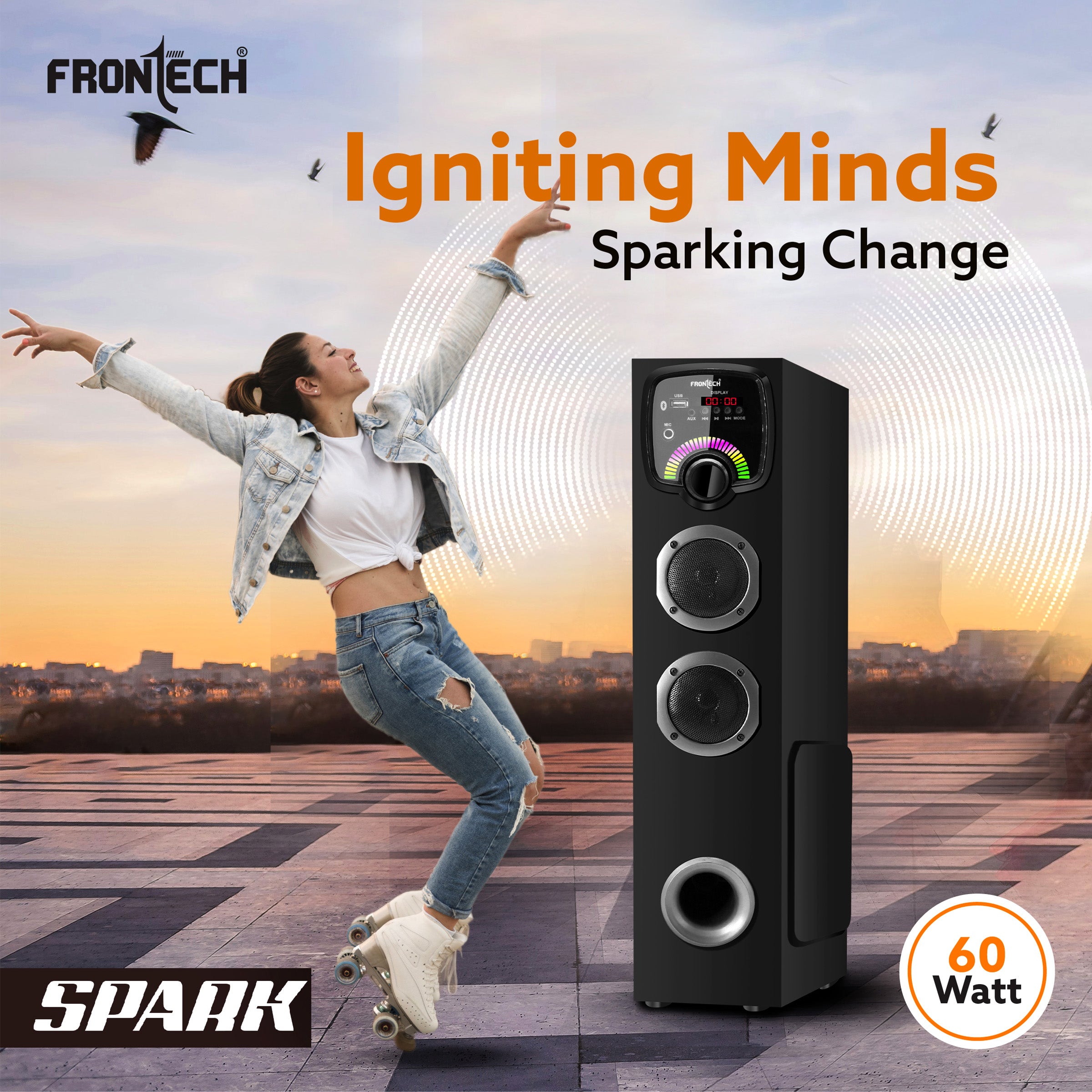 Frontech Spark Wireless 60W Bluetooth 5.0 Tower Speaker System (SW-0163) Frontech Spark Wireless 60W Bluetooth 5.0 Tower Speaker System (SW-0163)
